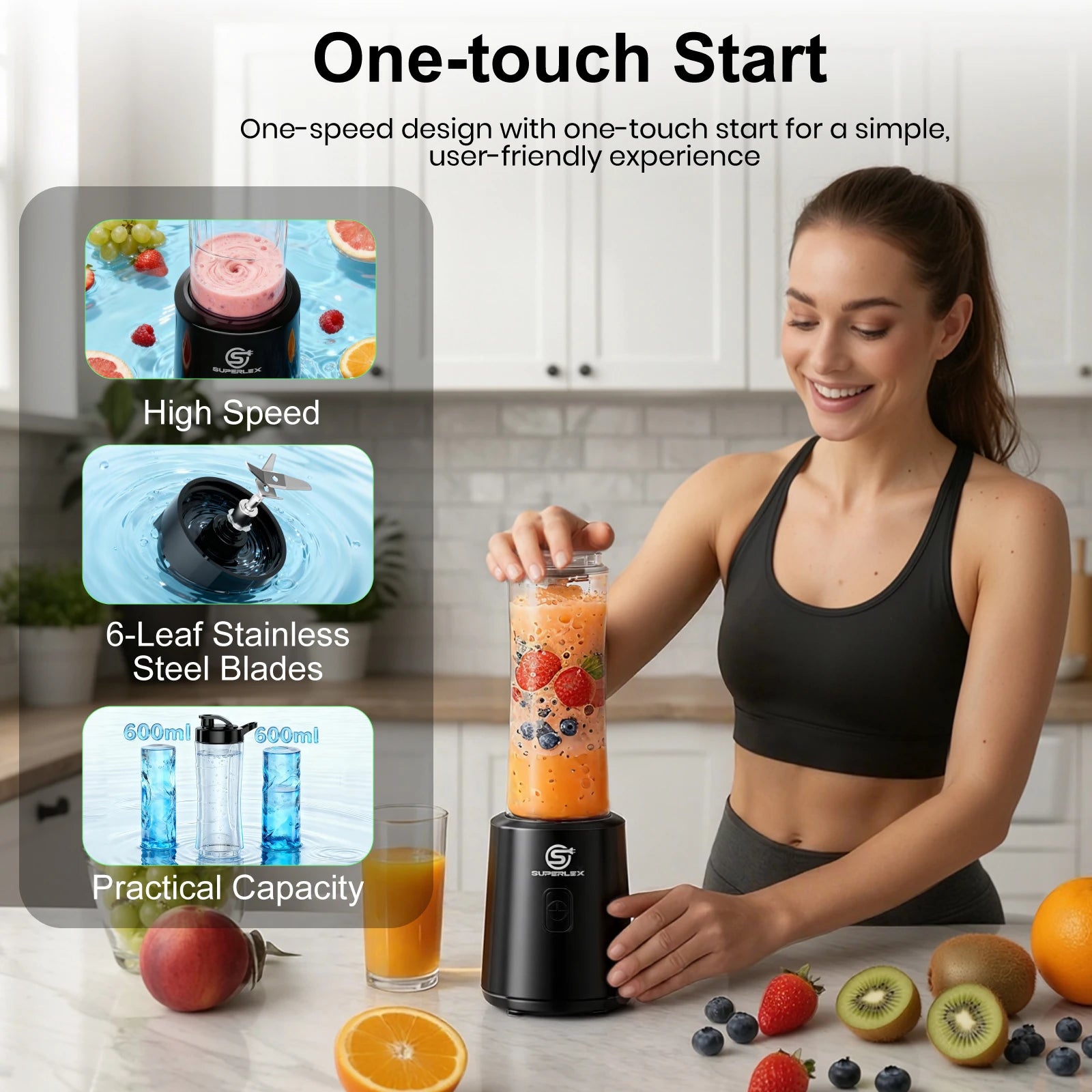 FreeBlend blender six stainless steel blades close-up